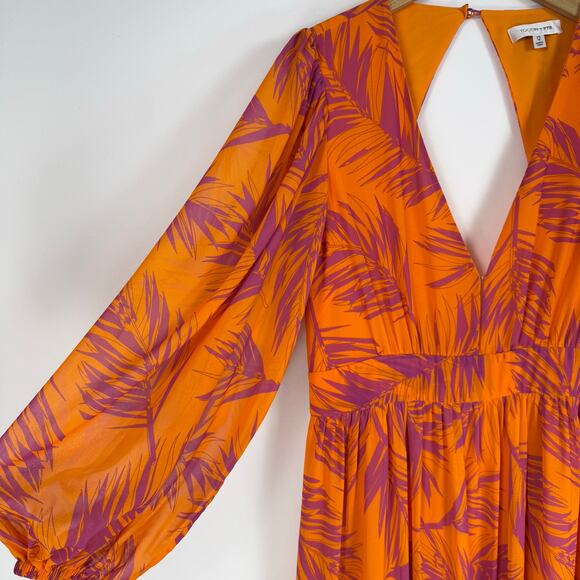 Toccin x RTR Womens Palm Print Open Back Maxi Dress Size 12 Orange - Picture 6 of 16